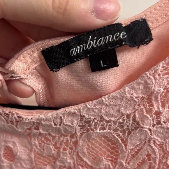 Ambiance Women’s Light Pink Cropped Lace Sleeveless Top with Scalloped Hem - Picture 4 of 5